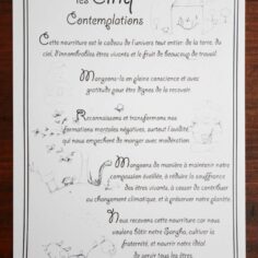 Carte de pratique des Cinq Contemplations avant le repas en français
