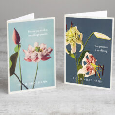 Thich Nhat Hanh Zen Flowers Note Cards – Set of 12 elegant mindfulness cards with inspirational quotes and hand-painted floral designs.