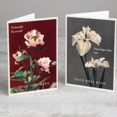 Thich Nhat Hanh Zen Flowers Note Cards – Set of 12 elegant mindfulness cards with inspirational quotes and hand-painted floral designs.