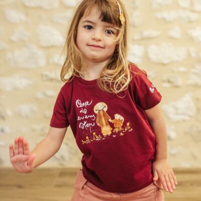 Children wearing unisex Plum Village organic cotton t-shirt- Peace Is Every Step design