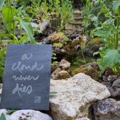 Thich Nhat Hanh’s calligraphy on slate “A Cloud Never Dies