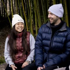 Model wearing the Plum Village beanie