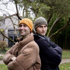 Model wearing the Plum Village beanie