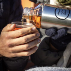 Plum Village Insulated Stainless Steel Water Bottle for tea meditation; Gourde isotherme en acier inoxydable Plum Village pour une dégustation du thé en pleine conscience