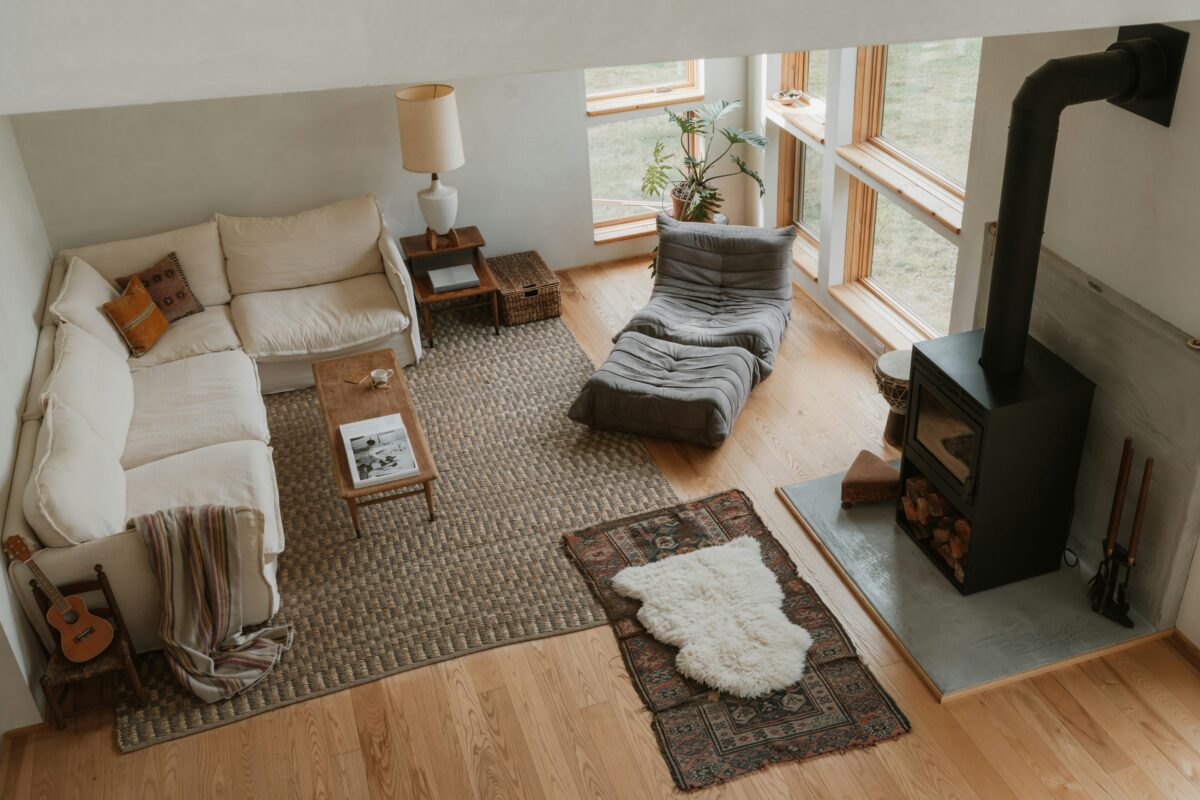 Living room without TV as primary focus showing fireplace creating peaceful gathering space for mindful living